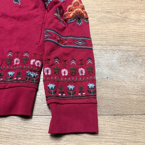 Driftwood Teddy Hoodie Floral Embroidered Full Zip Maroon NWOT Large Sweatshirt - Picture 8 of 11